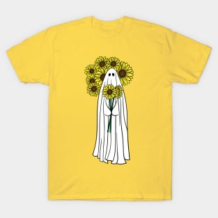 Boho Sunflower Ghost - Halloween Autumn Vibes T-Shirt